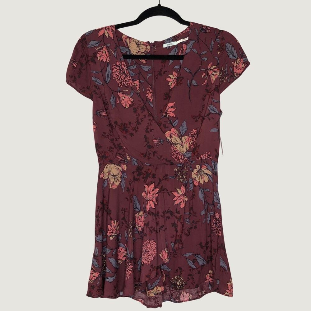 Kimchi Blue Romper Womens 2 Burgundy Floral Surplice V-Neck OB427163 Romper